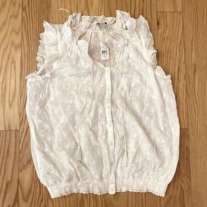 Ann Taylor Loft white eyelet sleeveless button-up shirt